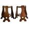 Set of Brutalist Neo Gothic Rush Oak Tripod Stools, France, 1960s 8