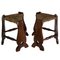 Set of Brutalist Neo Gothic Rush Oak Tripod Stools, France, 1960s 10