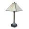 Vintage Bronze Structure and Foux Nacar Shade on Glass Table Lamp, 1980s 5