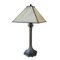 Vintage Bronze Structure and Foux Nacar Shade on Glass Table Lamp, 1980s 1