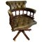 Antiker viktorianischer Captain's Chair aus grünem Leder 1