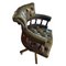 Antiker viktorianischer Captain's Chair aus grünem Leder 4