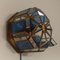 Achteckige spanische Vintage Deckenlampe aus Messing & blauem Kristallglas 10