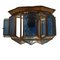 Achteckige spanische Vintage Deckenlampe aus Messing & blauem Kristallglas 1