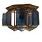 Vintage Spanish Octagonal Brass and Blue Crystal Ceiling Lamp 1