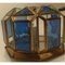 Achteckige spanische Vintage Deckenlampe aus Messing & blauem Kristallglas 8