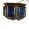 Achteckige spanische Vintage Deckenlampe aus Messing & blauem Kristallglas 13