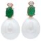 Large Pearl, Emerald, Diamond & 14 Karat Rose Gold Dangle Earrings, Set of 2 1