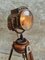 Antike Kupfer Scheinwerfer Stehlampe auf Eiche Dreibein 4