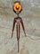 Lámpara de pie reflectora antigua de cobre con trípode de roble, Imagen 10
