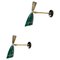 Sconces in Brass and Green Lacquered Metal by Oscar Torlasco, 1950s, Set of 2 1