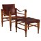 Patinated Saddle Leather Safari Armchair & Ottoman from Aaage Bruru & Son, 1960s, Set of 2, Image 1
