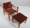 Patinated Saddle Leather Safari Armchair & Ottoman from Aaage Bruru & Son, 1960s, Set of 2, Image 2