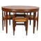 Teak and Cognac Aniline Leather Roundette Table with Chairs by Hans Olsen for Frem Røjle, 1890s 1
