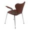 Chaise 3207 en Cuir Moka par Arne Jacobsen pour Fritz Hansen 4