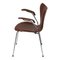 Sedia nr. 3207 in pelle color moka di Arne Jacobsen per Fritz Hansen, Immagine 3