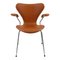 3207 Armlehnstuhl aus Cognacfarbenem Leder von Arne Jacobsen für Fritz Hansen 1