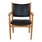 Jh 713 Armchair in Black Leather and Oak Frame by Hans J Wegner 1