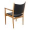 Jh 713 Armchair in Black Leather and Oak Frame by Hans J Wegner 4
