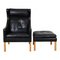 Wingchair & Ottoman in Black Leather by Børge Mogensen for Fredericia, 1990s, Set of 2 2