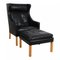 Wingchair & Ottoman in Black Leather by Børge Mogensen for Fredericia, 1990s, Set of 2 1