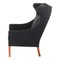 Wing Chair Armchair in Black Bison Leather by Børge Mogensen for Fredericia, 1960s 3