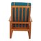 Sled Chair mit Gestell aus Mahagoni und türkisfarbenen Kissen von Børge Mogensen für Fredericia 4