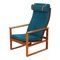 Sled Chair mit Gestell aus Mahagoni und türkisfarbenen Kissen von Børge Mogensen für Fredericia 1
