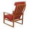 Sled Chair mit Gestell aus Mahagoni und roten Kissen von Børge Mogensen für Fredericia 3