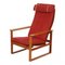Sled Chair with Mahogany Frame and Red Cushions by Børge Mogensen for Fredericia 1