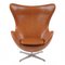 Egg Chair aus Walnuss Anilinleder von Arne Jacobsen für Fritz Hansen 1