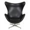 Egg Chair in Black Aniline Leather by Arne Jacobsen for Fritz Hansen 1