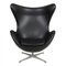 Egg Chair in Black Aniline Leather by Arne Jacobsen for Fritz Hansen, Image 1