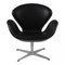 Swan Chair in Black Leather by Arne Jacobsen for Fritz Hansen 1