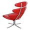 Red Leather Corona Armchair from Poul M Volther 3