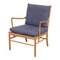 Colonial Chair in Blue Fabric by Ole Wanscher 1