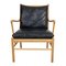 Colonial Chair in Oak and Black Leather by Ole Wanscher, 2000s, Image 1