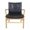Colonial Chair in Oak and Black Classic Leather by Ole Wanscher, 1990s, Image 1