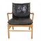 Colonial Stuhl aus Eiche und schwarzem Anilinleder von Ole Wanscher, 1940er 1