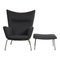Wingchair with Ottoman in Grey Fabric by Hans Wegner for Carl Hansen & Søn, Set of 2 2