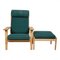 GE-290A Lounge Chair with Ottoman in Green Fabric by Hans Wegner for Getama, 1990s, Set of 2 1