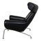 Silla EJ-100 Ox de cuero anilino negro de Hans J. Wegner para Erik Jørgensen, años 60, Imagen 7