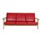 Three-Personers Sofa in Red Leather and Oak Frame by Hans J. Wegner for Getama 1