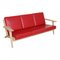 Drei-Personen Sofa aus rotem Leder mit Gestell aus Eiche von Hans J. Wegner für Getama 3