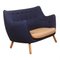 Poeten Sofa in Blue Fabric with Orange Seat Cushion by Finn Juhl 2