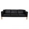 Three Seater 2213 Sofa in Black Leather with Patina by Børge Mogensen for Fredericia 1