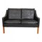 Model 2208 2-Seater Sofa in Black Leather by Børge Mogensen for Fredericia 1