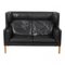 2-Seater Sofa with Original Patinated Black Leather and Oak Wood Legs by Børge Mogensen for Fredericia, Image 1