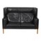 2-Sitzer Sofa mit original patiniertem schwarzem Leder und Beinen aus Eiche von Børge Mogensen für Fredericia 1