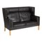 2-Seater Sofa with Black Patinated Leather and Oak Wood Legs by Børge Mogensen for Fredericia 2